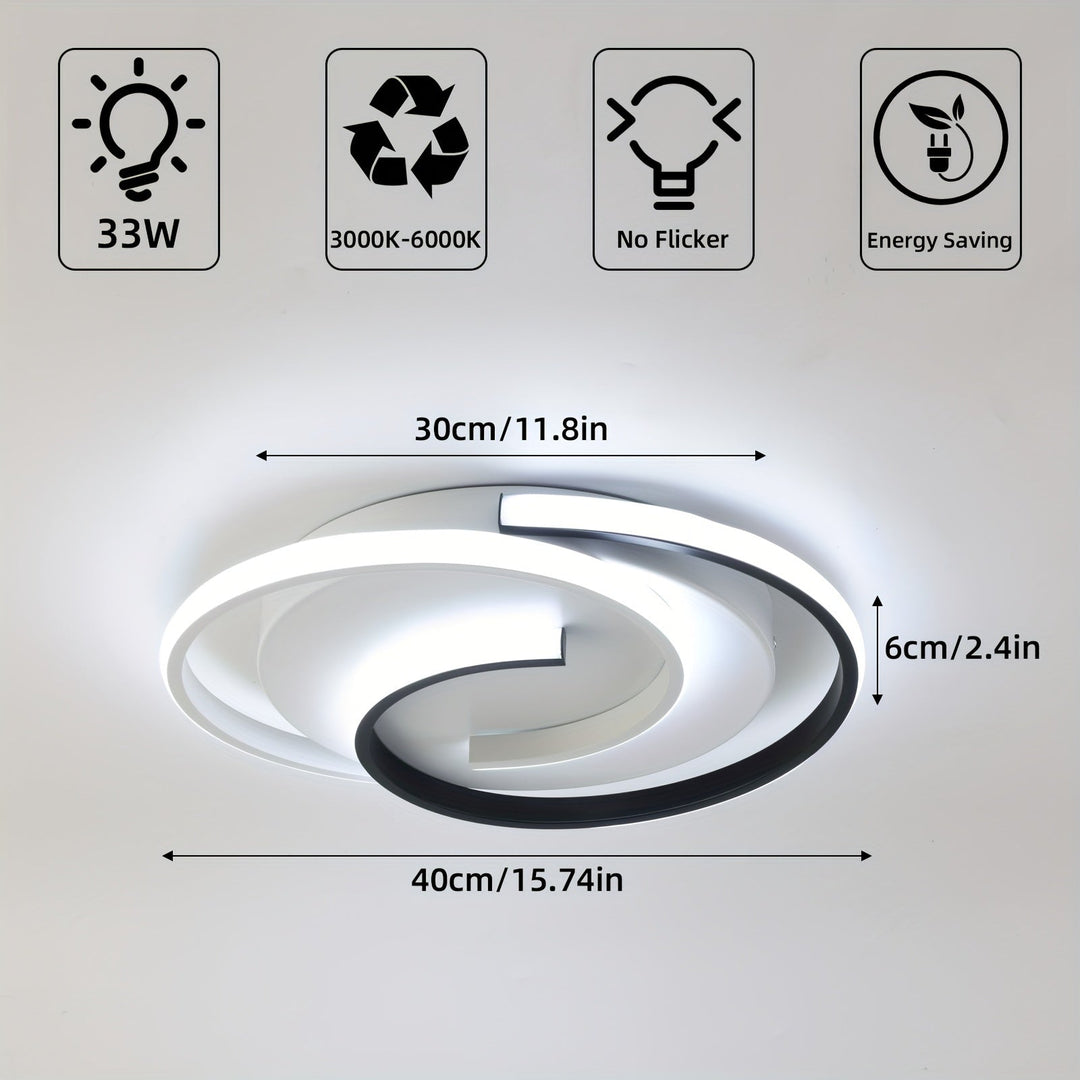 Modern LED Ceiling Light | Swirl Black & White Design